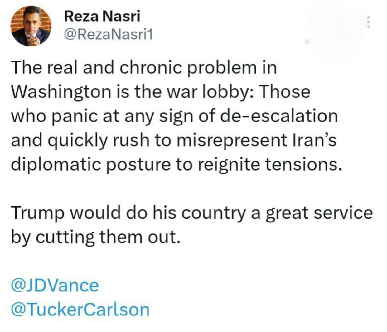 ترامپ با کنار گذاشتن لابی جنگ، خدمت بزرگی به کشورش خواهد کرد ترامپ با کنار گذاشتن لابی جنگ، خدمت بزرگی به کشورش خواهد کرد