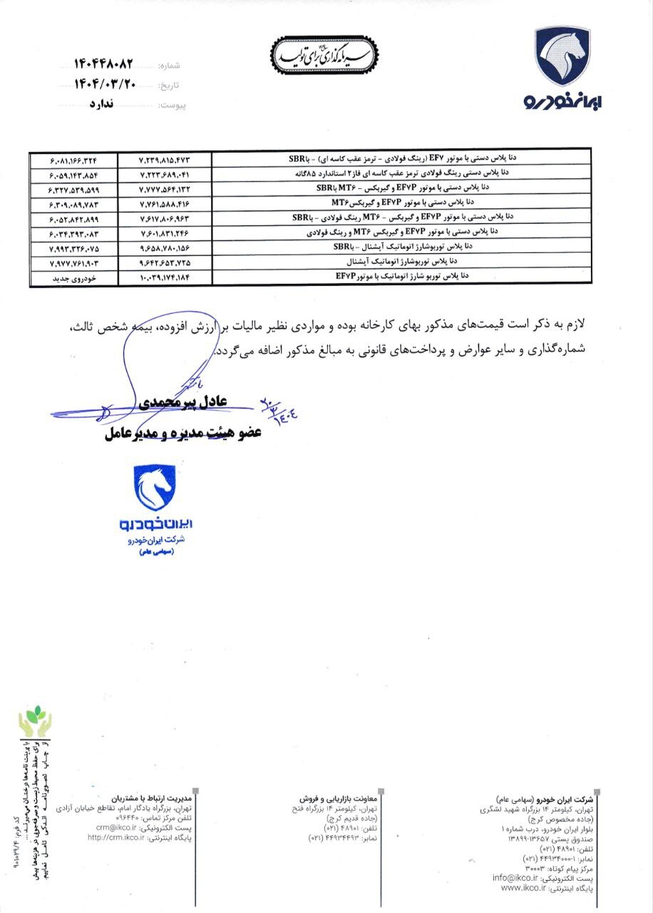 ایرانخودرو بدون مجوز وزارت صمت قیمت جدید اعلام کرد! ایرانخودرو بدون مجوز وزارت صمت قیمت جدید اعلام کرد!