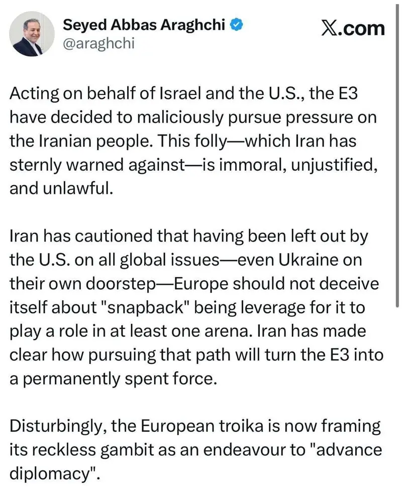 اروپا نیرویی بی‌اثر است، خود را با توهم اسنپ‌بک فریب ندهد