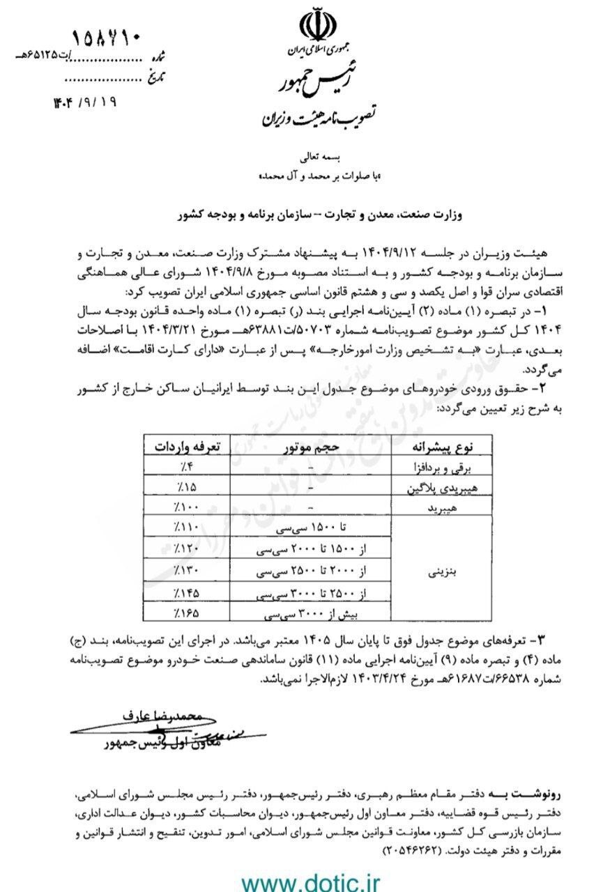 دولت، تعرفه واردات خودرو را ابلاغ کرد دولت، تعرفه واردات خودرو را ابلاغ کرد