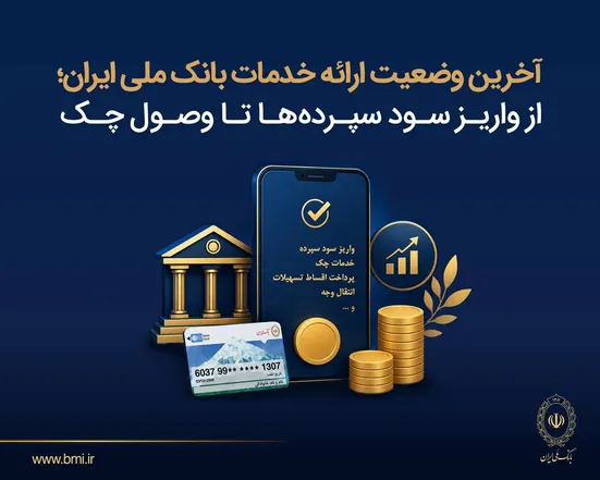 آخرین وضعیت ارائه خدمات بانک ملی ایران؛ از واریز سود سپرده&zwnj;ها تا وصول چک