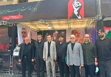 همراهی فرید دهقانی با وزیر صمت در بازدید از موکب چادرملو در آستانه مراسم تشییع رهبر شهید انقلاب