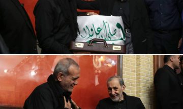 اهدای پرچم متبرک حرم حضرت علی (ع) در حسینیه ثارالله شمیران به رئیس جمهور منتخب
